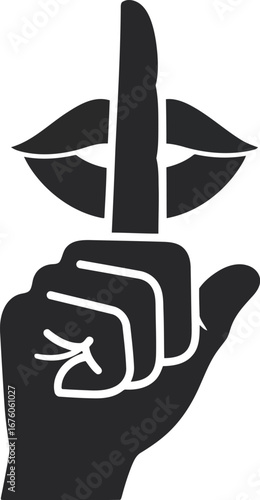 Silent gesture with finger on lips and open mouth symbol for quiet secret and hush concept vector