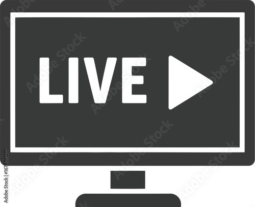 Live streaming video play button on computer monitor screen digital broadcast media online communication vector