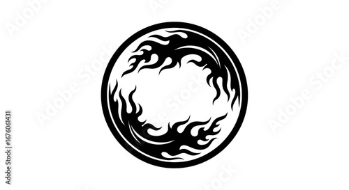 Black Tribal Dragon Yin Yang Symbol with Fiery Flames.