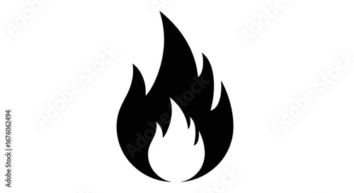 Simple Black Fire Flame Icon on White Background.