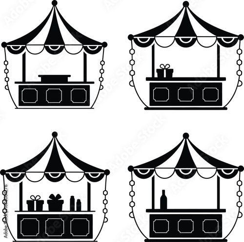Market Stall Silhouette Vector Set 