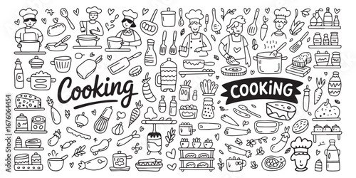 Hand-Drawn Kitchen Utensils and Cooking Tools Doodle Vector Illustration