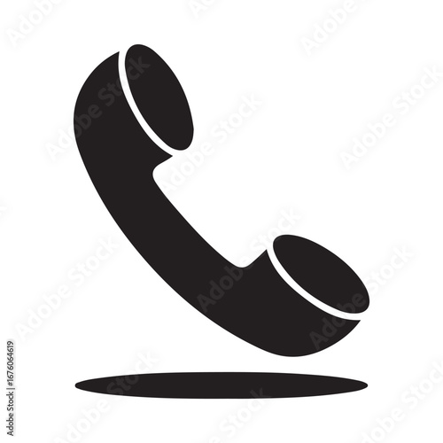 Black silhouette of a telephone handset with a shadow effect communication call