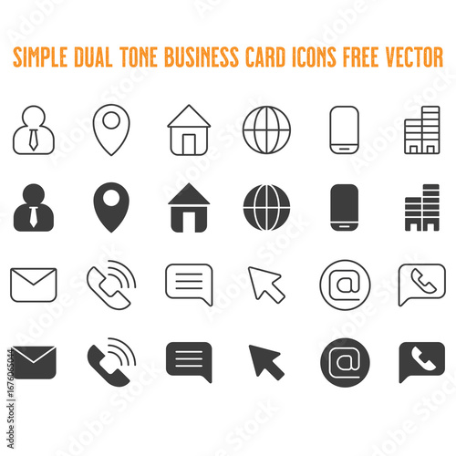 Dual Tone Business Card Icons Free Vector Set for Professional and Personal Use in Graphic Design Projects