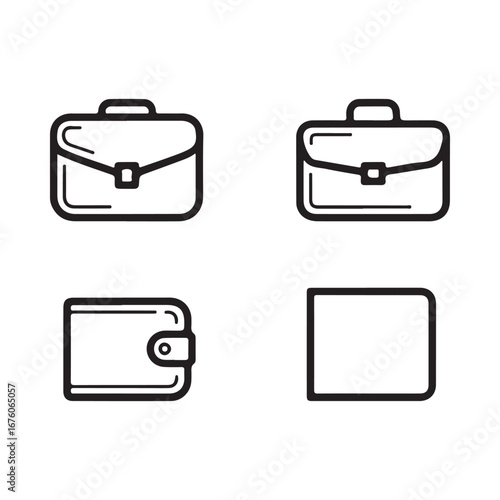 Four simple line art icons of business and finance related objects briefcase portfolio
