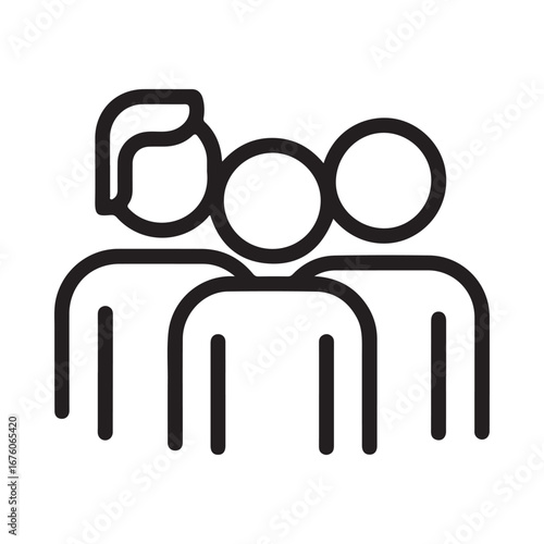 Three abstract figures in a group with one figure slightly ahead on white people team
