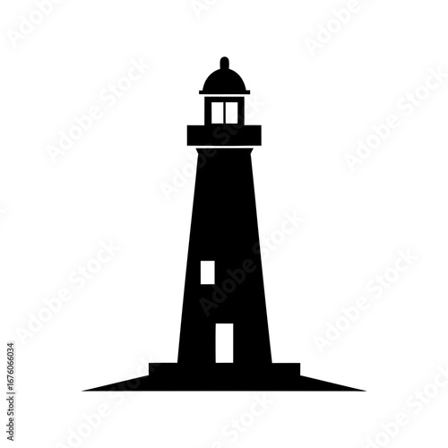 Silhouette of lighthouse building clear and minimal nautical tower icon vector isolated on white background