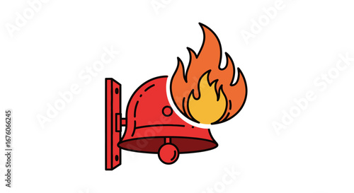 Red Fire Alarm Bell with Flames.
