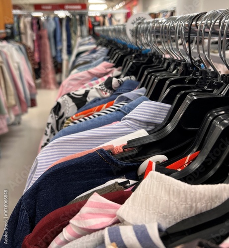 Clothes in your favorite store ready for you to buy and wear, Clothes on a hanger, in a store with white light