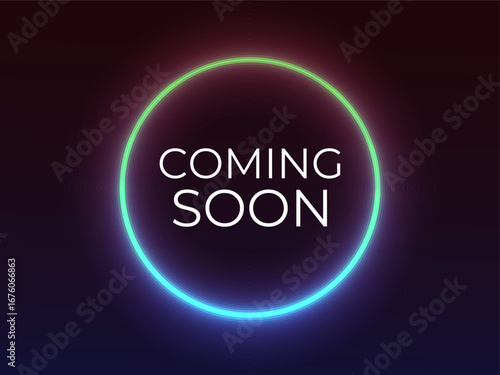 Coming soon on a dark background with neon glowing lights vector, perfect for futuristic designs, modern posters, digital banners, and creative announcements.
