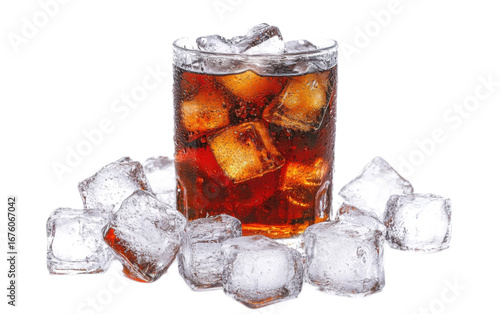 Cola with ice isolated on white background, png