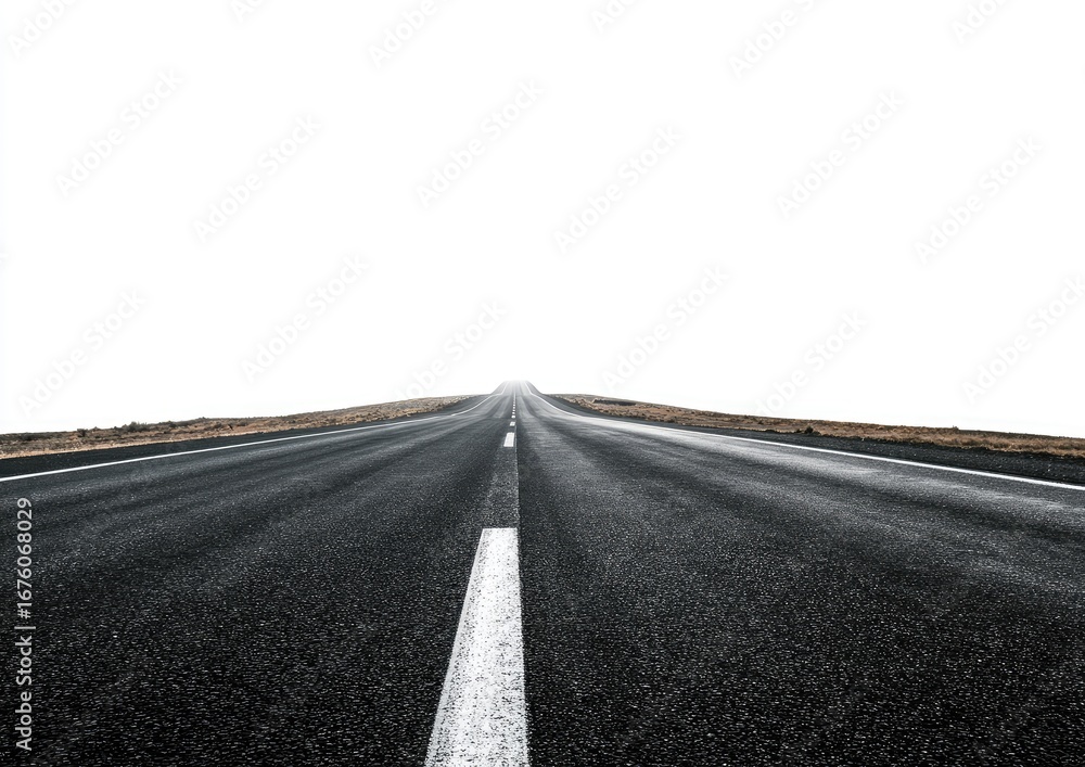 Fototapeta premium Empty asphalt road stretches into a hazy white distance