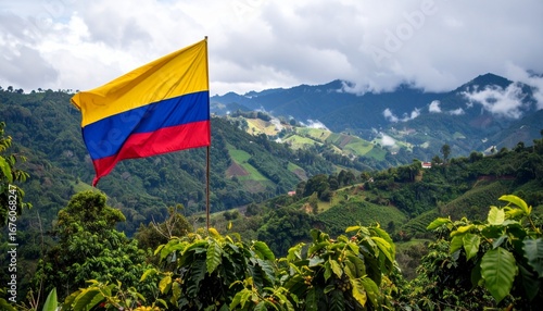 Colombia Flag Over Coffee Region