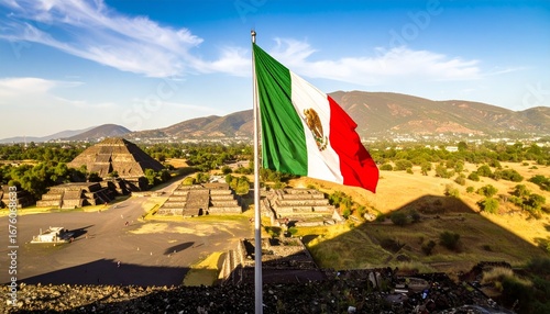 Mexico Flag Over Teotihuacan