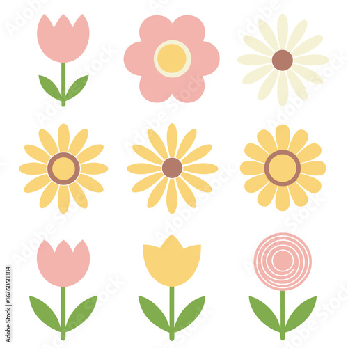 Cartoon flowers isolated design elements