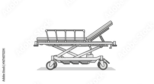 Adjustable modern emergency room wheeled stretcher on an empty white space