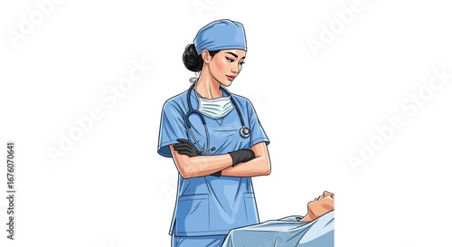 Concerned healthcare professional attending to a patient in clinic setting