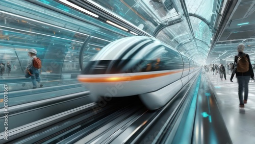 Futuristic train in a modern tunnel