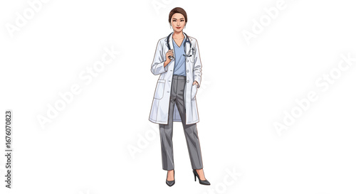 Confident female doctor standing with stethoscope, prepared for patient care