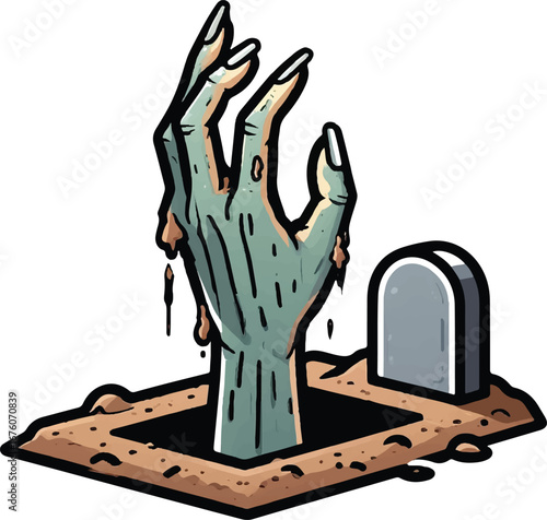 Zombie hand rises from grave during halloween scary monster spooky night horror vector