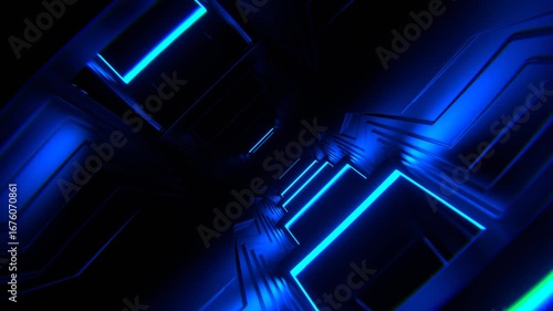 Blue Strobe Mirrors Reverse Corridor Background VJ Loop in 4K