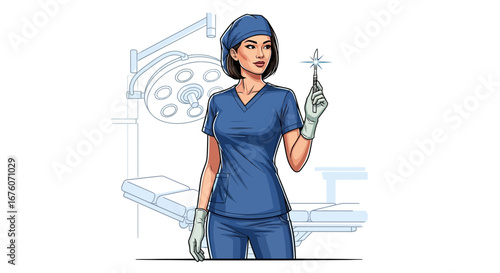Confident surgeon in scrubs holding scalpel in the operating room