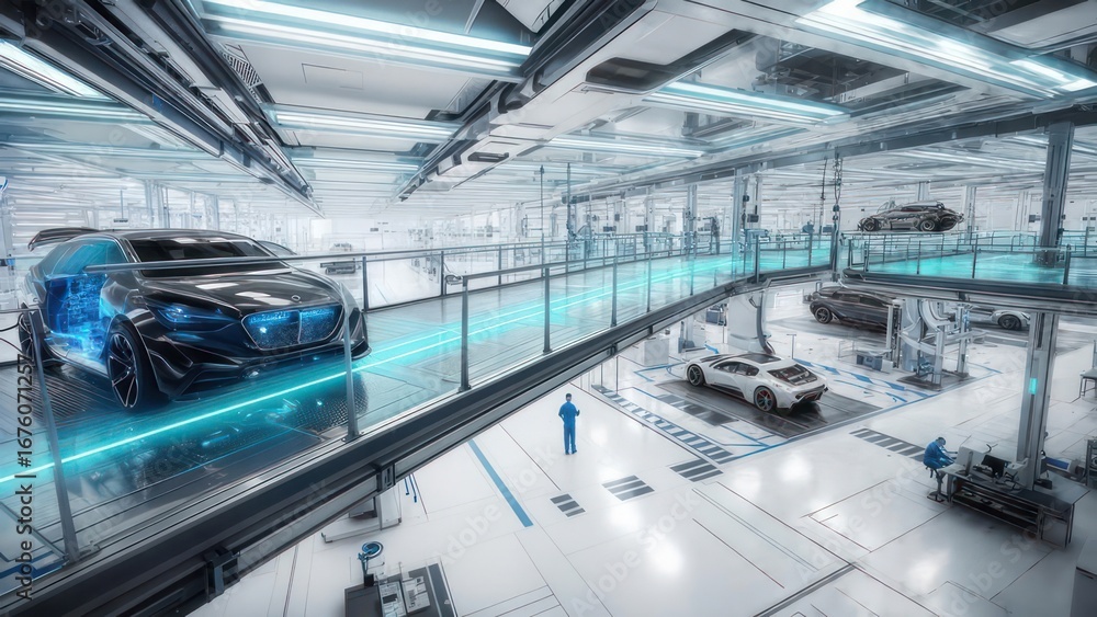 Fototapeta premium Futuristic vehicle assembly plant