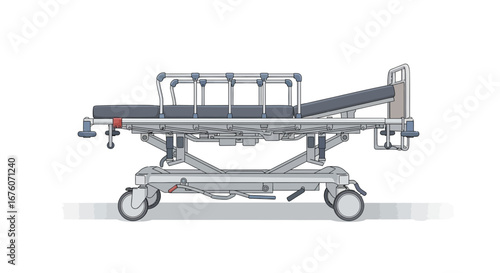 Detailed Illustration of a Modern Hospital Stretcher with Adjustable Features