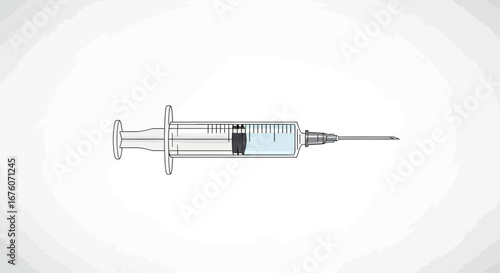 Detailed illustration of medical syringe with liquid on white background