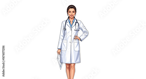 Digital portrait of a confident female doctor with stethoscope and document