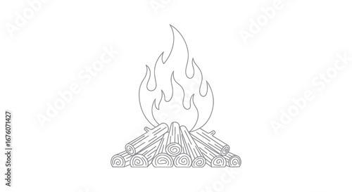 A simple line art drawing of a burning campfire with stacked wood logs.