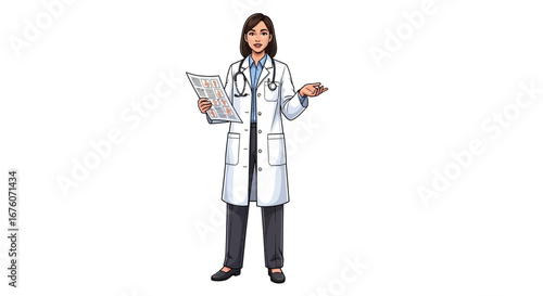 Female doctor explaining human anatomy with medical sheet and gesture hand