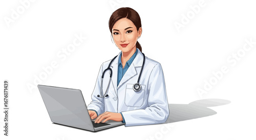 Female doctor using laptop for patient consultation and medical records