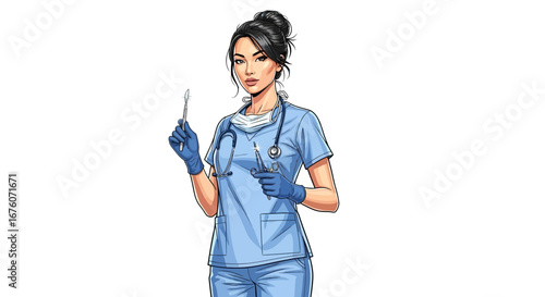 Illustration of a confident medical professional preparing for surgery