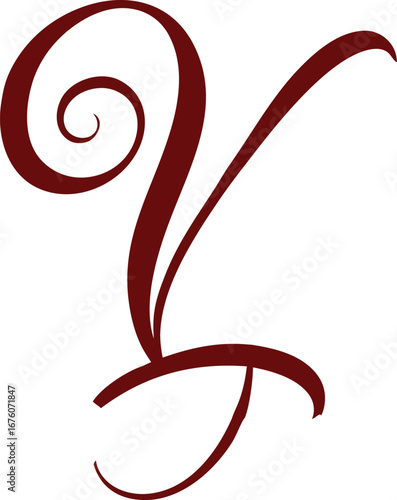 Elegant Burgundy Swirl Flourish with Calligraphic V Letter calligraphy letter v vector EPS file download