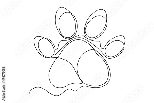 Pet dog paw continuous one line drawing abstract minimalist outline illustration