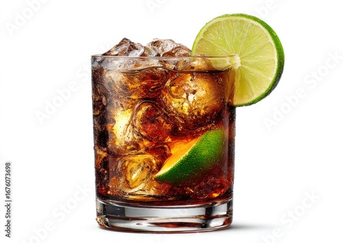 A refreshing drink with ice and lime