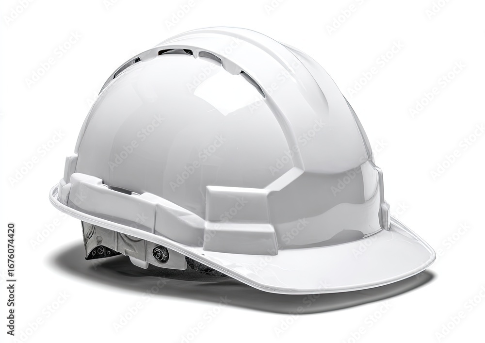 Fototapeta premium White safety helmet angled on white background