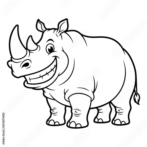 Funny rhino cartoon character—versatile illustration for use in children's cards, coloring books, fun art posters, school projects, blog visuals, and animated video thumbnails.