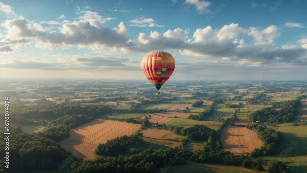 Obraz premium Hot air balloon over fields