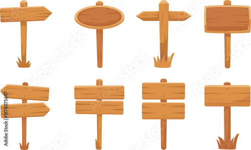 Collection of Wooden Directional Signs with Arrows, Blank Sign Boards, and Rustic Wooden Markers for Navigation
