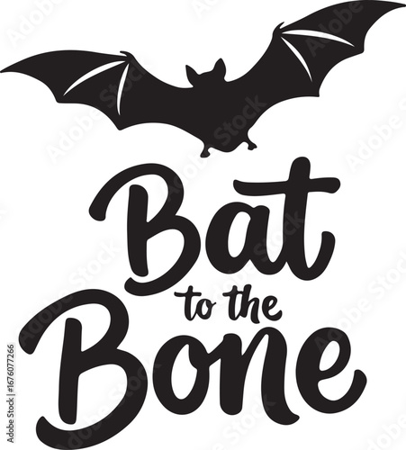 Spooky bat to the bone halloween graphic design with winged silhouette and hand-drawn font for festive decor vector
