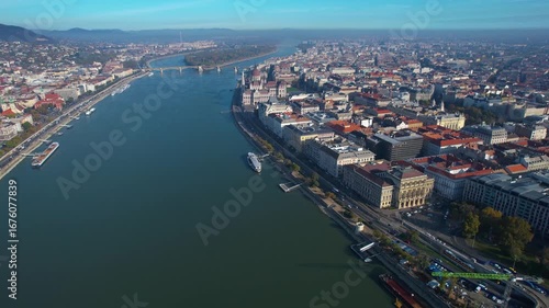 Wallpaper Mural Aerial panorama view of the city Budapest in Hungary on a sunny day in autumn. Beside the Danube river. Torontodigital.ca