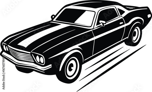 Vector art of vintage muscle car with racing stripes