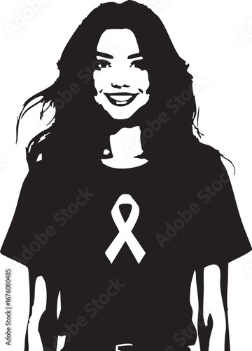 Hopeful Woman with Awareness Ribbon Vector
