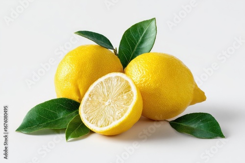 Wallpaper Mural Three lemons, one sliced,  with leaves,  on white Torontodigital.ca