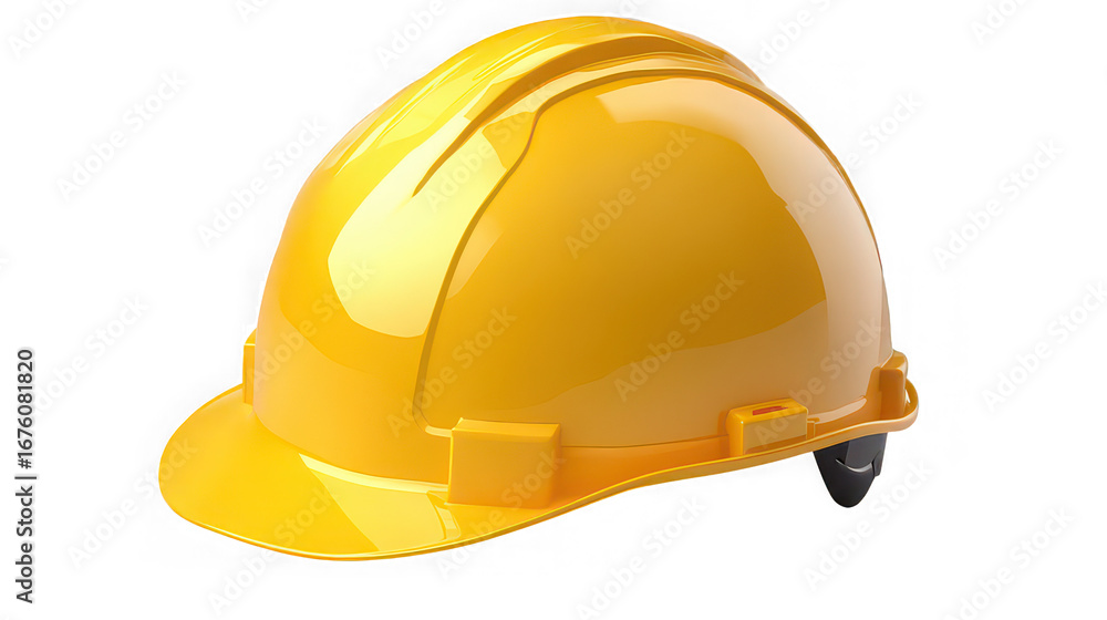 Fototapeta premium A vibrant yellow hard hat presented on a stark black background in a studio setting with clean lighting