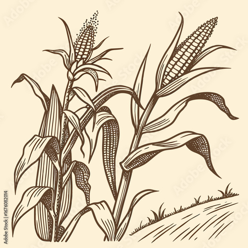 Vector illustration of corn and wheat plants, a seamless nature pattern