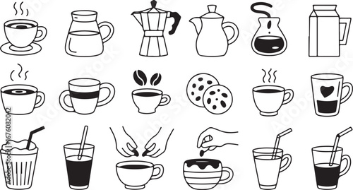 Coffee illustration, coffee Vector hand drawn graphics for advertising, branding, posters and banners, funny cartoon illustrations, prints and stickers, brunch cafe