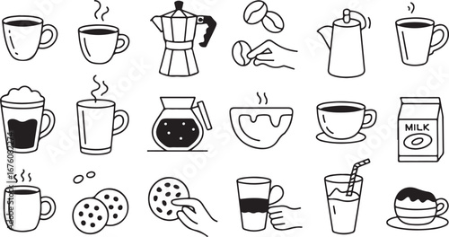 Coffee illustration, coffee Vector hand drawn graphics for advertising, branding, posters and banners, funny cartoon illustrations, prints and stickers, brunch cafe
